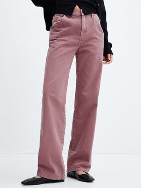 Mango Women 4 Light Pastel Purple Denim High-Rise Carpenter Cargo Jeans NWT